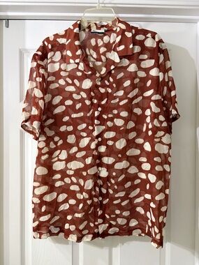 ASOS Design Men’s Brown & Cream Patterned Short-Sleeve Button-Up Shirt